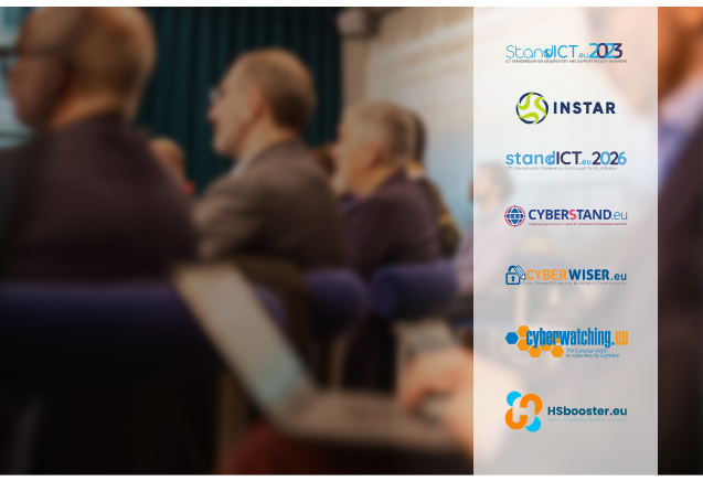 At the Heart of Europe’s Cybersecurity Research Ecosystem: A Decade of Engagement. Logos of the involved projects: Cyberstand, Instar, HSbooster, StandICT, Cyberwiser, Cyberwatching
