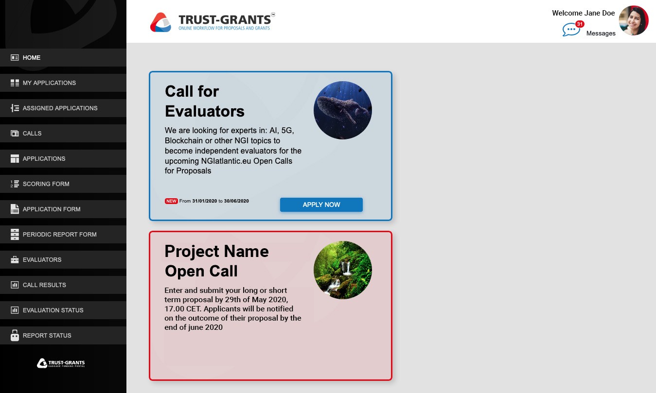 Trust-IT Grants Platform homepage